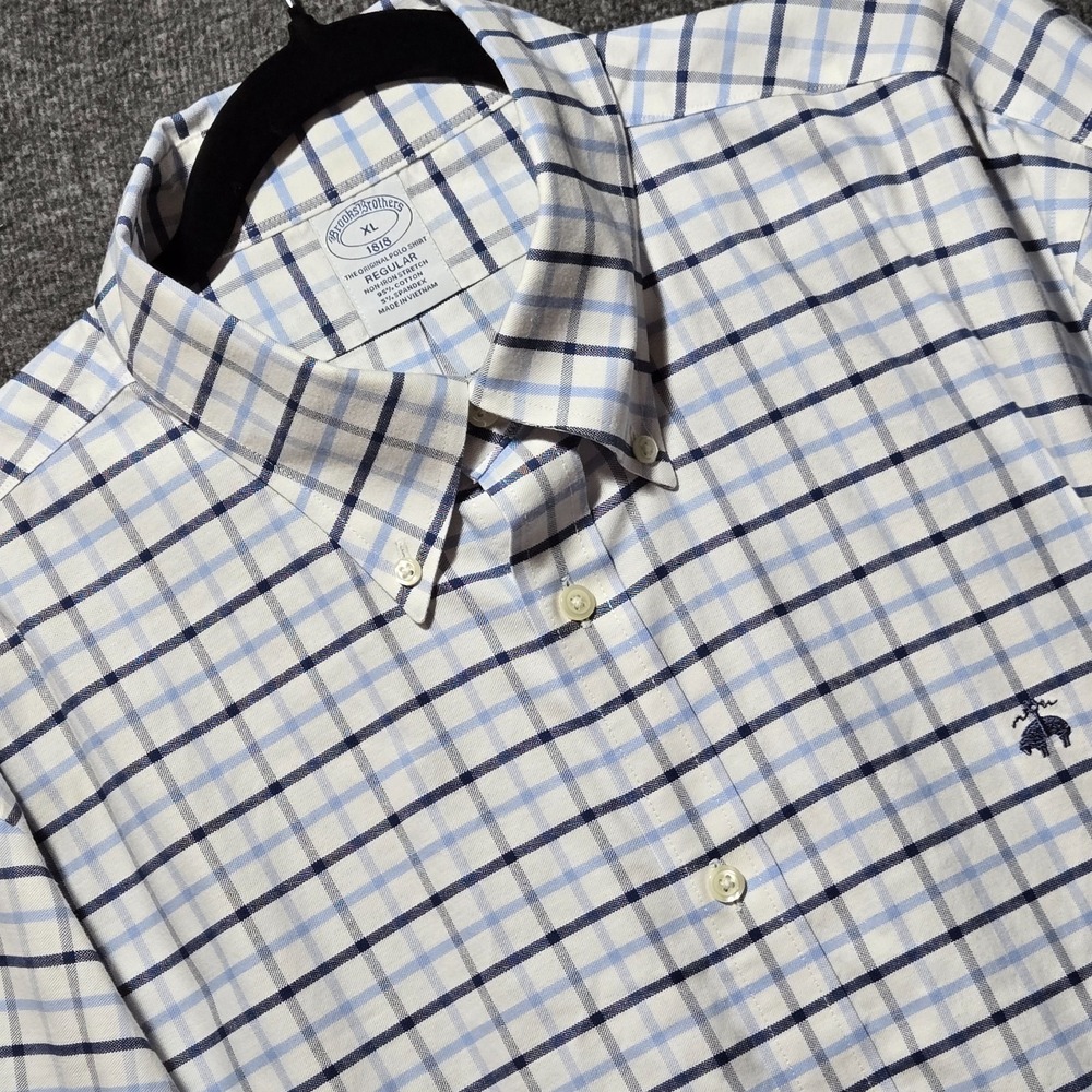 BROOKS BROTHERS NON-IRON XL Stretch BUTTON Dress SHIRT Twill Plaid OXFORD